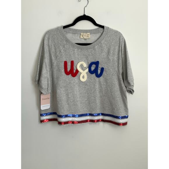 NWT USA Heather Grey Sequin‎ Top size large - Picture 3 of 8